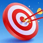 Czerwono-biała tarcza strzelnicza z dwoma wbitymi strzałkami na niebieskim tle