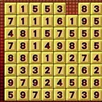 Żółte kafelki z czerwonymi cyframi ułożone w siatkę