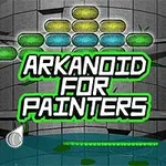 Kolorowe bloki ułożone w rzędzie na szarym tle, z napisem Arkanoid for Painters