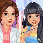 Dwie animowane kobiety, jedna w białym kitlu i różowej koszuli, druga z ciemnymi włosami w żółtym stroju, trzymająca pędzel na tle miasta