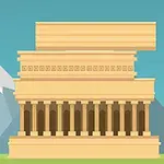 Ilustracja przedstawiająca starożytną świątynię z kolumnami na tle gór i błękitnego nieba