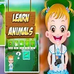 Dziewczynka z aparatem na szyi, tło z napisem Learn Animals oraz obrazek z safari z różnymi zwierzętami i przyrodą