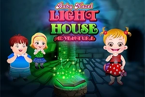 Dzieci stojące w ciemnej latarni morskiej przed magiczną księgą z unoszącymi się zielonymi iskrami