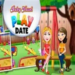 Kolorowa grafika przedstawiająca dzieci bawiące się na placu zabaw oraz dwie kobiety siedzące na ławce