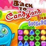 Kolorowa grafika z uśmiechniętą niebieską postacią, żelkami w różnych kolorach i napisem „Back to Candyland Episode 2” na kolorowym tle
