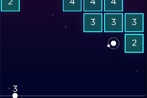 Graficzny interfejs z ciemnym tłem, jasnymi kwadratami z cyframi oraz białą linią i kulką na dole