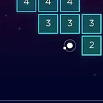 Graficzny interfejs z ciemnym tłem, jasnymi kwadratami z cyframi oraz białą linią i kulką na dole