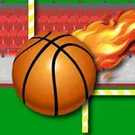 Piłka do koszykówki z płomieniami na tle trybun i bramki