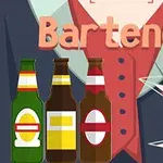 Ilustracja przedstawia trzy butelki piwa i kieliszek koktajlowy na tle postaci w eleganckim garniturze z napisem Bartender