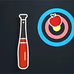 Bejsbolowy kij i tarcza z jabłkiem pośrodku na ciemnym tle