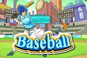 Baseballista w niebieskim stroju przygotowuje się do odbicia piłki na tle stadionu z widownią i jasnym napisem Baseball