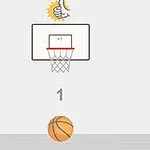 Kosz do koszykówki z piłką na dole, liczba 1 pod tablicą i gest kciuka w górę