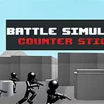 Czarny i czerwony ludzik ze strzelbami na tle szarej struktury, z dużym napisem BATTLE SIMULATOR: COUNTER STICKMAN u góry