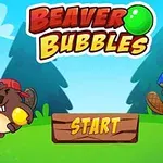 Dwa rysunkowe bobry z czapkami w lesie trzymające kolorowe kule, z napisem START na drewnianej tabliczce