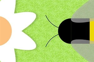 Kwiat i pszczoła na zielonym tle