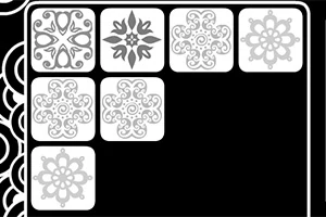 Sześć kwadratowych ikon z ornamentami na czarnym tle