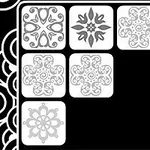 Sześć kwadratowych ikon z ornamentami na czarnym tle