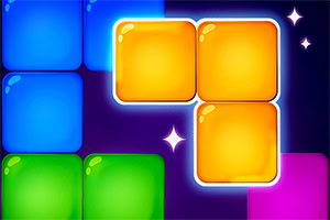 Kolorowe, błyszczące klocki w kształcie kwadratów na ciemnym tle