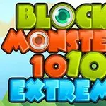 Kolorowy napis „Block Monsters 1010 Extreme” na tle drzew i nieba