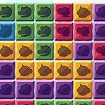 Kolorowe, kwadratowe bloki z wizerunkami różnych zwierząt na każdym klocku, ułożone w siatkę