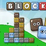 Kolorowe klocki o różnych wzorach i oczach układające się w stos na zielonym wzgórzu z napisem BLOCKS na górze