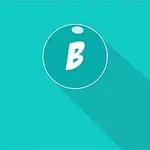 Turkusowe tło z białą literą B w okręgu z długim cieniem