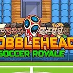 Kilku rysunkowych piłkarzy z dużymi głowami na tle trybun oraz napis Bobblehead Soccer Royale