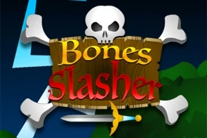 Czaszka i skrzyżowane kości tła z drewnianą tabliczką i napisami Bones Slasher oraz mieczem