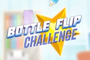 Napis „BOTTLE FLIP CHALLENGE” na tle żółtej gwiazdy z obrazkiem butelki w tle