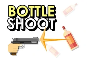 Broń i strzelana szklana butelka z napisem Bottle Shoot na białym tle