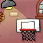 Piłka do koszykówki w locie nad koszem w oświetlonym pokoju z oknami i pękniętą ścianą