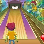 Zielone postacie podobne do zombie stoją wokół toru bowlingowego, podczas gdy jedna postać jest zwrócona tyłem z kulą do kręgli