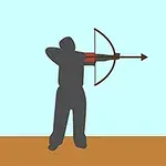 Sylwetka człowieka strzelającego z łuku na tle nieba, stojącego na brązowej powierzchni