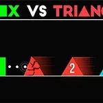 Zielony kwadrat i kolorowe trójkąty z numerami na czarnym tle