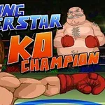 Dwóch rysunkowych bokserów na ringu, z dużymi napisami „Boxing Superstar KO Champion” na środku obrazu