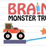 Czerwony monster truck z pudełkiem na pace, niebieska linia rysowana ołówkiem i pomarańczowa gwiazdka na białym tle z napisem