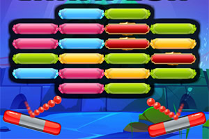 Kolorowe prostokątne klocki i odbijające się kulki z paletkami w tle cyfrowej grafiki