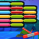 Kolorowe prostokątne klocki i odbijające się kulki z paletkami w tle cyfrowej grafiki