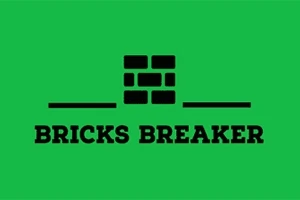 Czarny napis Bricks Breaker poniżej symbolu cegieł na zielonym tle