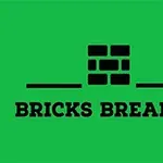 Czarny napis Bricks Breaker poniżej symbolu cegieł na zielonym tle