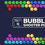 Kolorowe kulki ułożone w rzędach na górze i dole z logo Bubble Shooter Pop na ciemnym tle