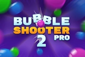 Kolorowe kule na fioletowym tle z napisami BUBBLE SHOOTER 2 PRO w centrum