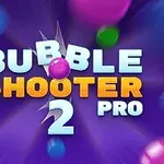 Kolorowe kule na fioletowym tle z napisami BUBBLE SHOOTER 2 PRO w centrum
