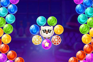 Sowy otoczonej kolorowymi bąbelkami na tle abstrakcyjnego wnętrza z gradientem fioletu