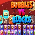 Kolorowe cyfry i litery z napisami Bubbles i Blocks na tle z bąbelkami i blokami