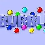 Napis BUBBLES otoczony kolorowymi kulkami na jasnofioletowym tle