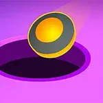 Kolorowa kulka unosząca się nad otworem na fioletowym tle