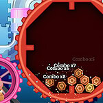 Rysunkowy chomik w kółku z małymi sześciokątami w czerwonym kole z widocznymi napisami Combo