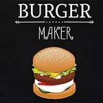 Ilustracja przedstawia hamburgera z różnymi składnikami na czarnym tle z napisem BURGER MAKER u góry