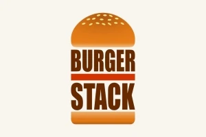 Logo z napisem BURGER STACK umieszczonym pomiędzy stylizowaną bułką z sezamem